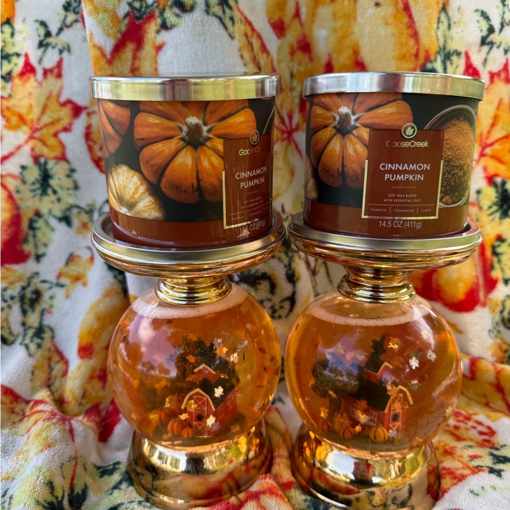 Cinnamon Pumpkin Candles with Gold Holders